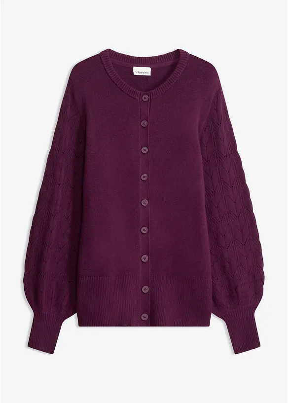 Ajour-Strickjacke in lila von vorne - bonprix