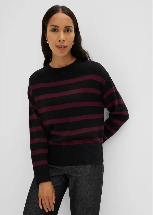 Feinstrickpullover aus Baumwoll-Mix in schwarz von vorne (im Anschnitt) - bonprix