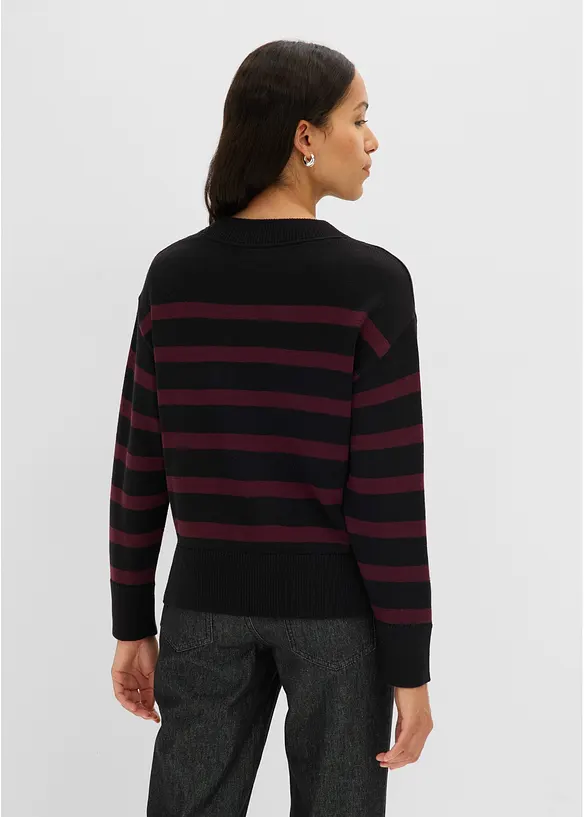 Feinstrickpullover aus Baumwoll-Mix in schwarz von hinten (im Anschnitt) - bonprix