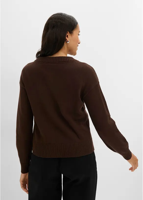 Verkürzte Strickjacke aus Baumwoll-Mix in braun von hinten (im Anschnitt) - bonprix Verkürzte Strickjacke aus Baumwoll-Mix in braun von hinten (im Anschnitt) - bonprix