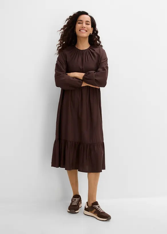 Kleid aus fließender Viskose in braun von vorne (Totalaufnahme) - bonprix