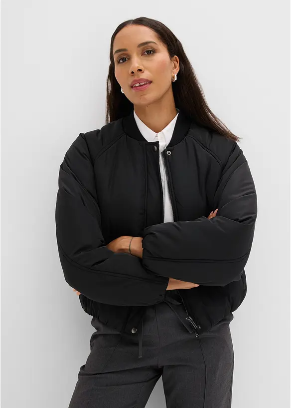 Pilotenjacke mit Gummizugbund in schwarz von vorne (im Anschnitt) - bonprix
