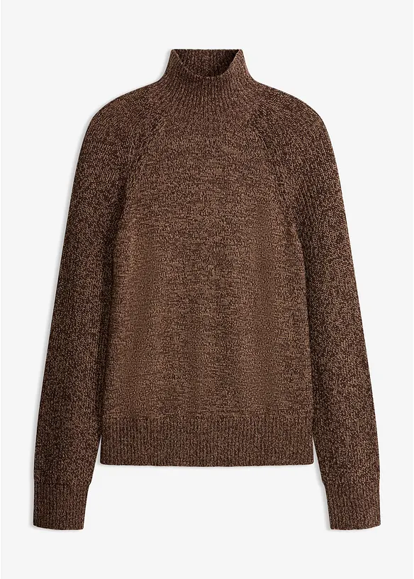 Grobstrick-Pullover mit Stehkragen in braun von vorne - bonprix