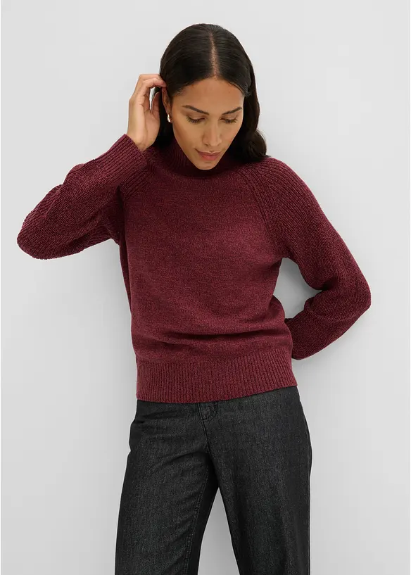 Grobstrick-Pullover mit Stehkragen in rot von vorne (im Anschnitt) - bonprix Grobstrick-Pullover mit Stehkragen in rot von vorne (im Anschnitt) - bonprix