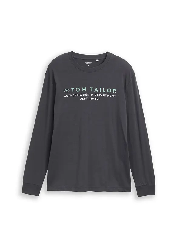 Tom Tailor Langarmshirt aus reiner Baumwolle in grau von vorne - Tom Tailor