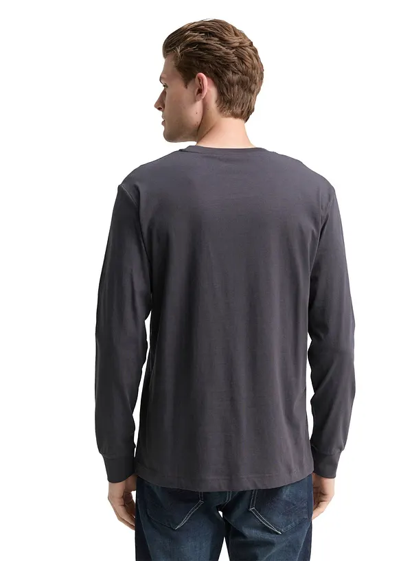 Tom Tailor Langarmshirt aus reiner Baumwolle in grau von hinten (im Anschnitt) - Tom Tailor