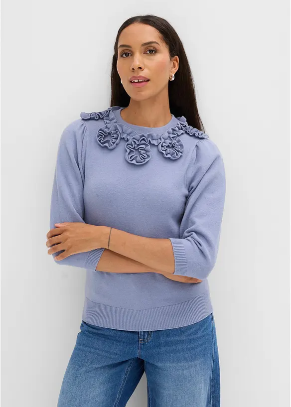 Pullover mit Puffärmeln in blau von vorne (im Anschnitt) - bonprix Pullover mit Puffärmeln in blau von vorne (im Anschnitt) - bonprix