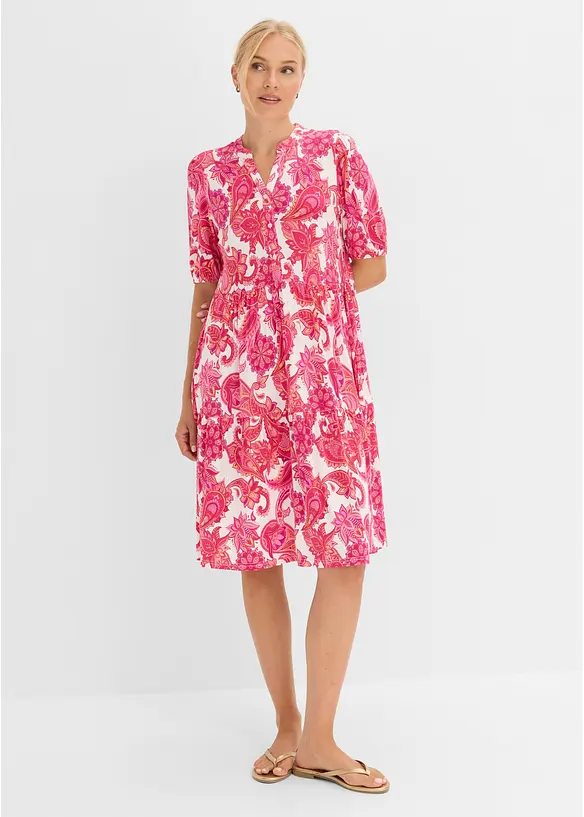Tunika-Kleid aus softem Viskose-Mix in pink von vorne (Totalaufnahme) - bonprix