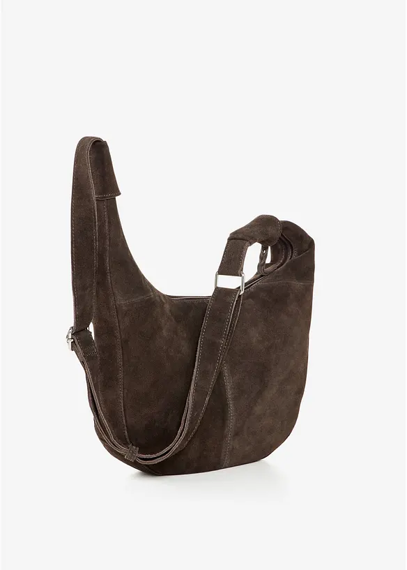 Umhängetasche aus Veloursleder in braun von hinten - bonprix