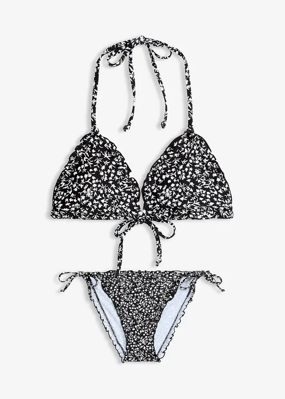 Triangel-Bikini mit Rüschen (2-tlg.Set) in schwarz von vorne - bonprix