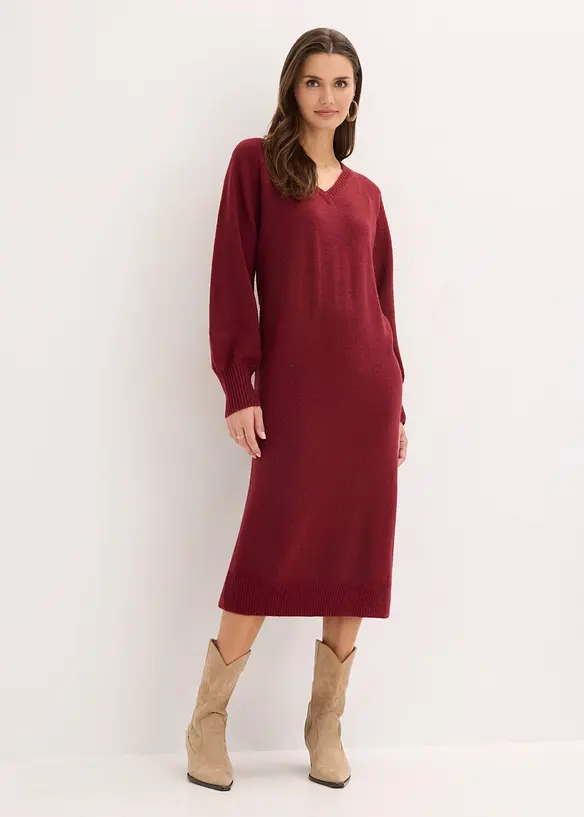 Oversized Strickkleid in Midilänge in rot von vorne (Totalaufnahme) - bonprix