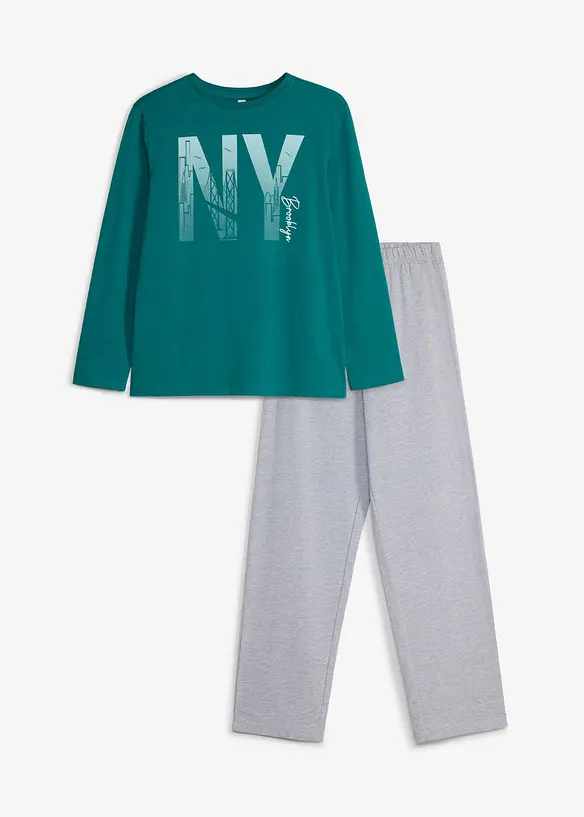 Pyjama mit Baumwolle in grau von vorne - bonprix