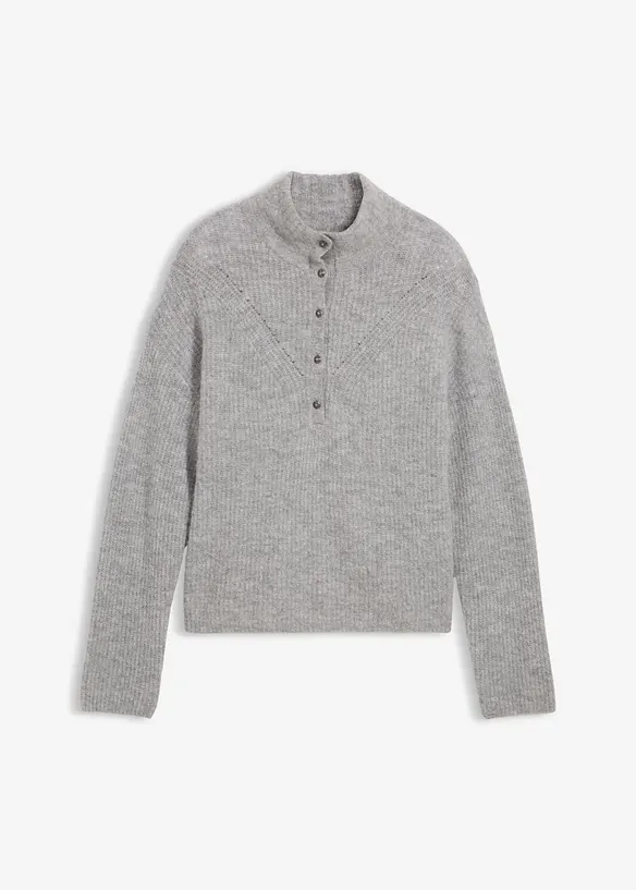 Oversize-Pullover aus weichem Alpaka Woll-Mix in grau von vorne - bonprix