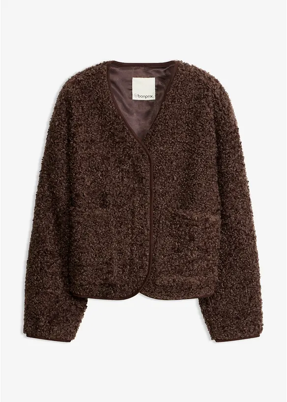 Leicht gefütterte Teddy-Jacke in braun von vorne - bonprix