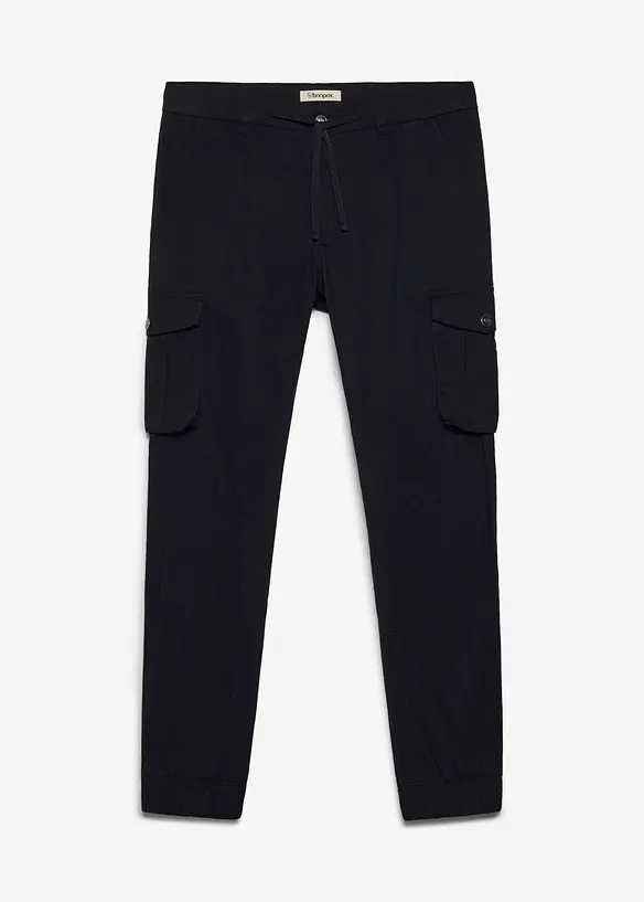 Regular Fit Cargohose aus reiner Baumwolle, Tapered in schwarz von vorne - bonprix Regular Fit Cargohose aus reiner Baumwolle, Tapered in schwarz von vorne - bonprix
