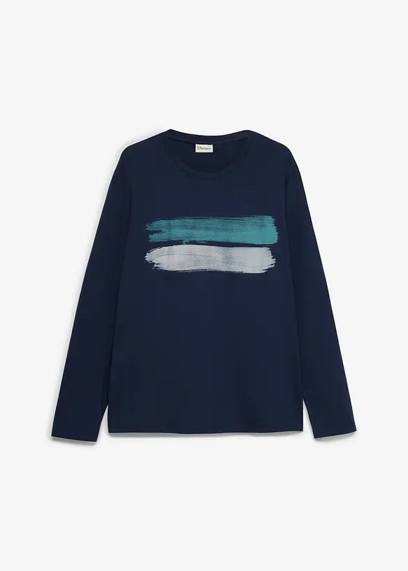 Langarmshirt aus reiner Bio-Baumwolle in blau von vorne - bonprix