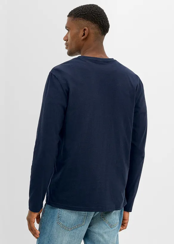 Langarmshirt aus reiner Bio-Baumwolle in blau von hinten (im Anschnitt) - bonprix