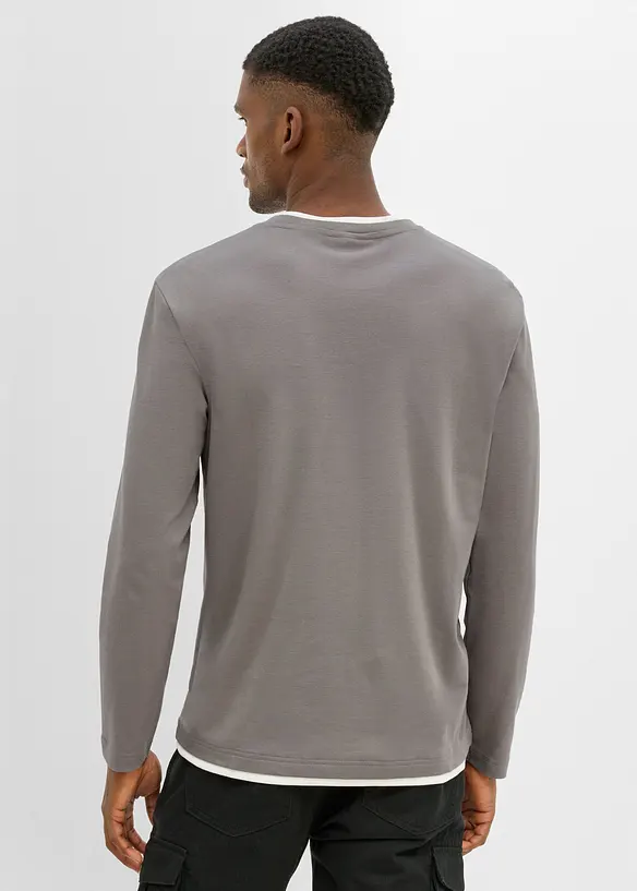 Langarmshirt in 2-in-1-Optik aus reiner Bio-Baumwolle in grau von hinten (im Anschnitt) - bonprix