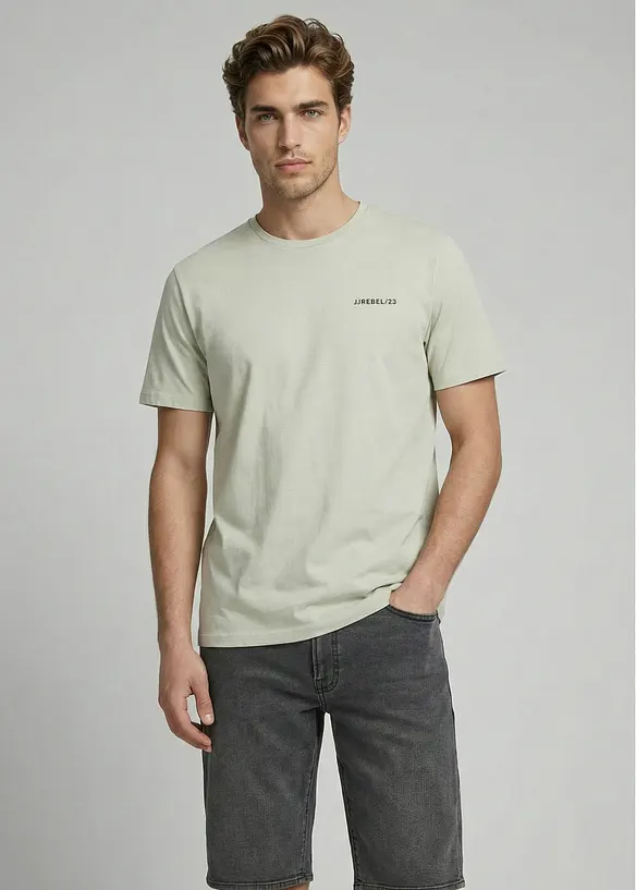 JJ REBEL T-Shirt aus reiner Baumwolle in grau von vorne (im Anschnitt) - JJ REBEL