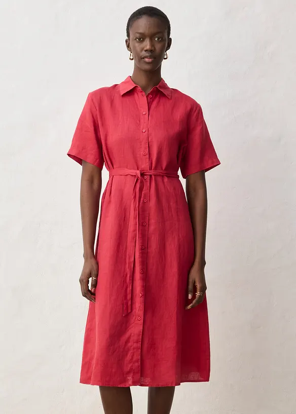 Blusenkleid aus reinem Leinen in rot von vorne (Totalaufnahme) - bonprix Blusenkleid aus reinem Leinen in rot von vorne (Totalaufnahme) - bonprix