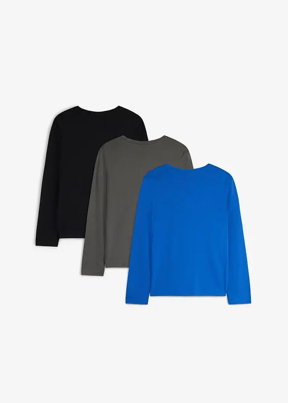 Langarmshirt aus weicher Bio Baumwolle mit Brusttasche (3er Pack) in blau von hinten - bonprix Langarmshirt aus weicher Bio Baumwolle mit Brusttasche (3er Pack) in blau von hinten - bonprix