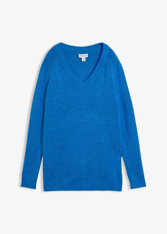 Strickpullover mit V-Ausschnitt, Oversized Fit in blau von vorne - bonprix Strickpullover mit V-Ausschnitt, Oversized Fit in blau von vorne - bonprix