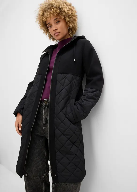 Mantel in Materialmix in schwarz von vorne (Totalaufnahme) - bonprix
