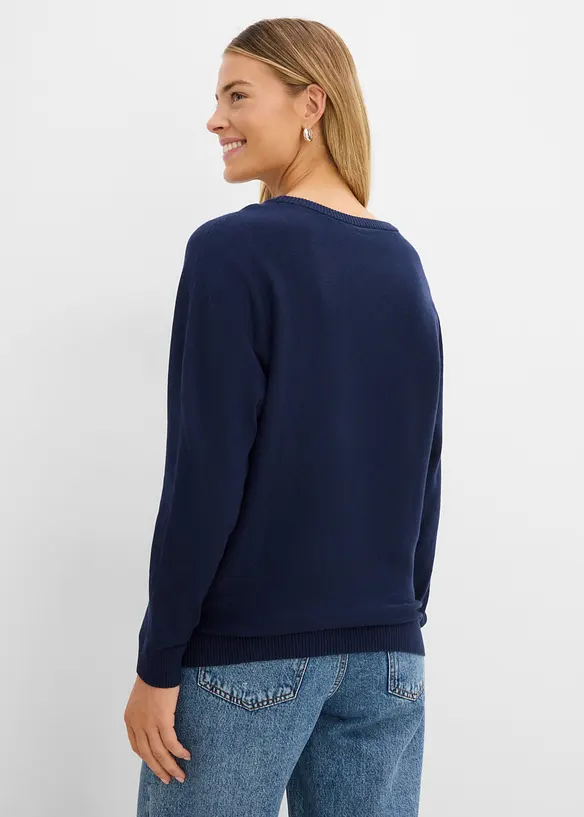 Pullover mit Fledermausärmeln in blau von hinten (im Anschnitt) - bonprix