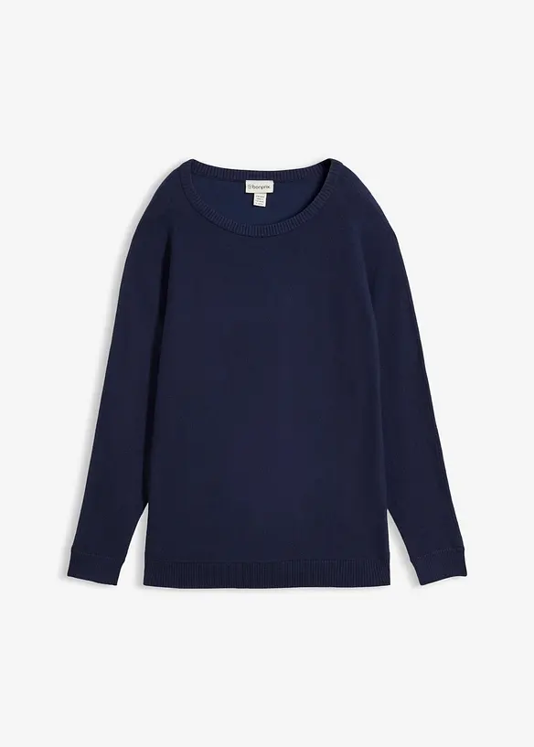 Pullover mit Fledermausärmeln in blau von vorne - bonprix