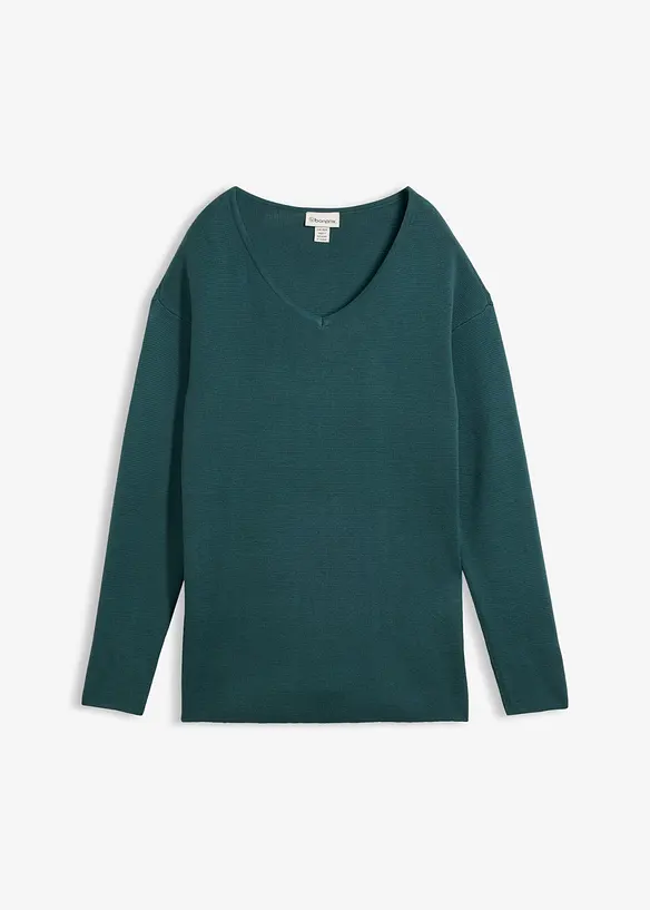 Milano Rib Pullover mit V-Ausschnitt in petrol von vorne - bonprix