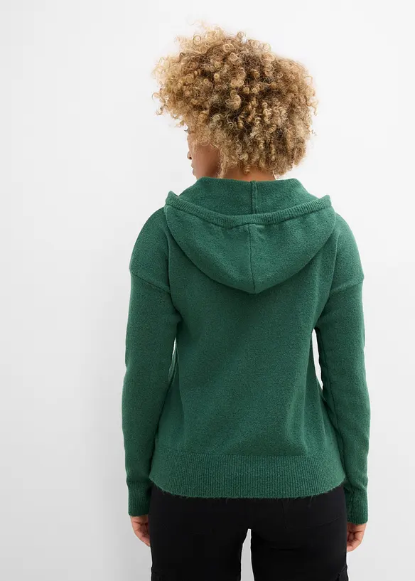 Strick-Pullover mit V-Ausschnitt und Kapuze in grün von hinten (im Anschnitt) - bonprix Strick-Pullover mit V-Ausschnitt und Kapuze in grün von hinten (im Anschnitt) - bonprix