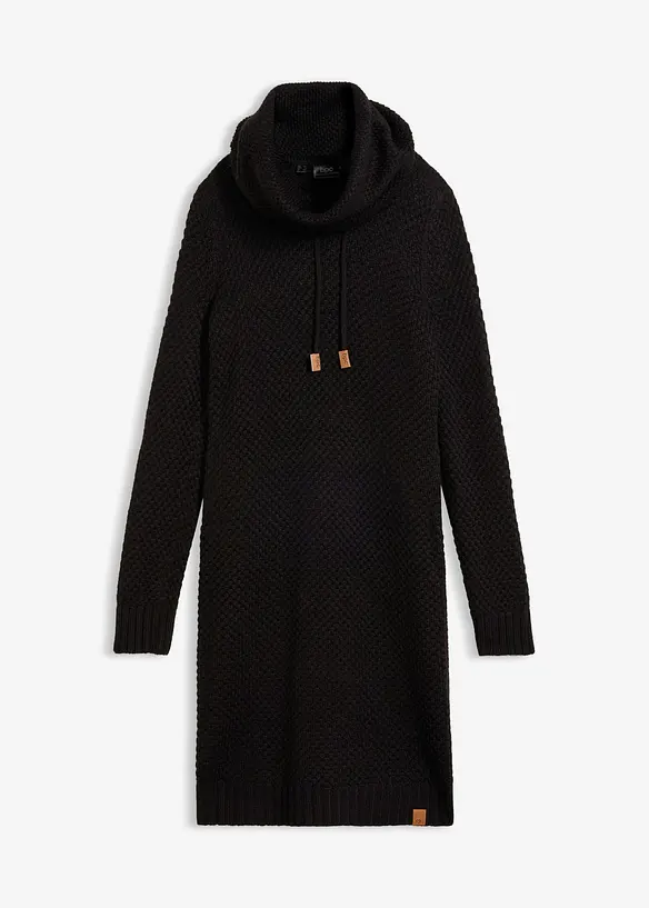 Strickkleid mit Schalkragen in schwarz von vorne - bonprix Strickkleid mit Schalkragen in schwarz von vorne - bonprix