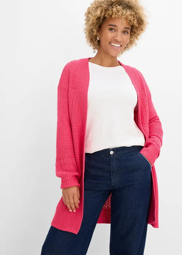 Longstrickjacke in pink von vorne (im Anschnitt) - bonprix