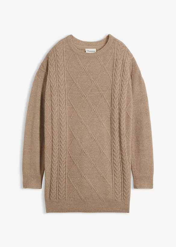 Oversize-Pullover mit Zopfmuster in braun von vorne - bonprix Oversize-Pullover mit Zopfmuster in braun von vorne - bonprix