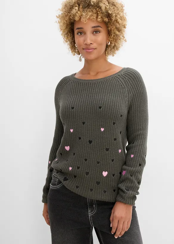 Pullover mit Stickerei in grau von vorne (im Anschnitt) - bonprix Pullover mit Stickerei in grau von vorne (im Anschnitt) - bonprix