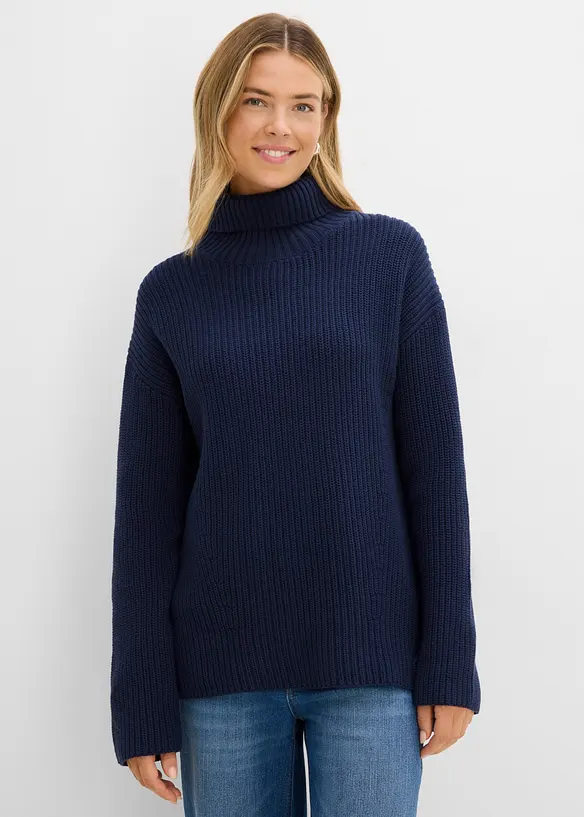 Rollkragenpullover aus reiner Bio-Baumwolle in blau von vorne (im Anschnitt) - bonprix Rollkragenpullover aus reiner Bio-Baumwolle in blau von vorne (im Anschnitt) - bonprix