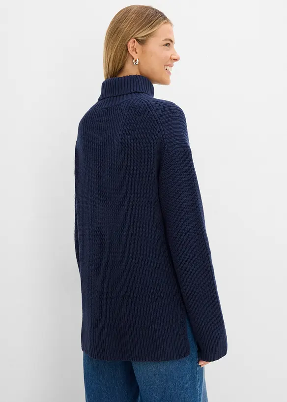 Rollkragenpullover aus reiner Bio-Baumwolle in blau von hinten (im Anschnitt) - bonprix Rollkragenpullover aus reiner Bio-Baumwolle in blau von hinten (im Anschnitt) - bonprix
