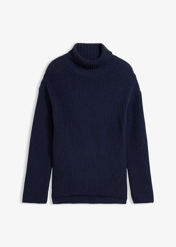 Rollkragenpullover aus reiner Bio-Baumwolle in blau von vorne - bonprix Rollkragenpullover aus reiner Bio-Baumwolle in blau von vorne - bonprix