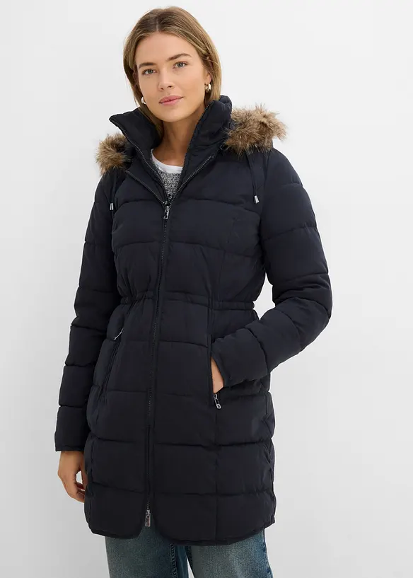 Steppjacke mit Kapuze, gefüttert in schwarz von vorne (im Anschnitt) - bonprix