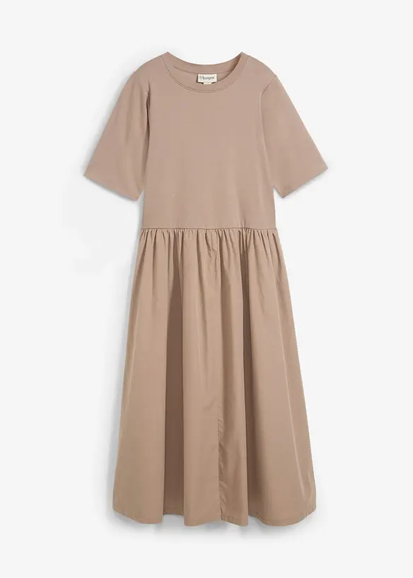 Midikleid aus Materialmix in braun von vorne - bonprix