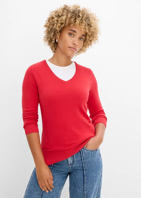 Feinstrickpullover in rot von vorne (im Anschnitt) - bonprix