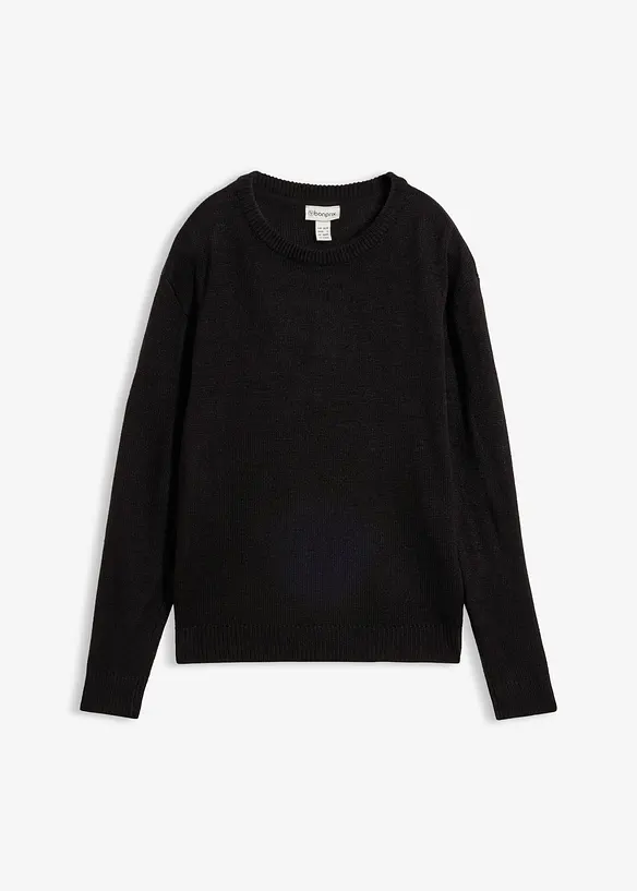 Strick-Pullover mit Rundhals-Ausschnitt in schwarz von vorne - bonprix Strick-Pullover mit Rundhals-Ausschnitt in schwarz von vorne - bonprix
