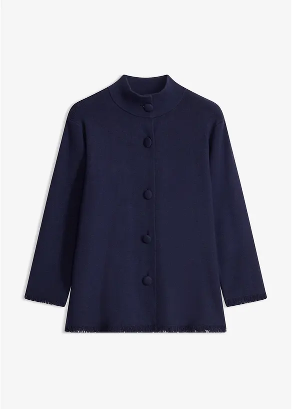 Strickjacke mit Fransenkante in blau von vorne - bonprix Strickjacke mit Fransenkante in blau von vorne - bonprix