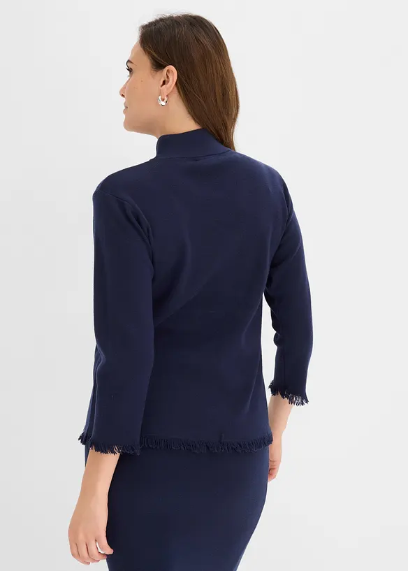 Strickjacke mit Fransenkante in blau von hinten (im Anschnitt) - bonprix Strickjacke mit Fransenkante in blau von hinten (im Anschnitt) - bonprix