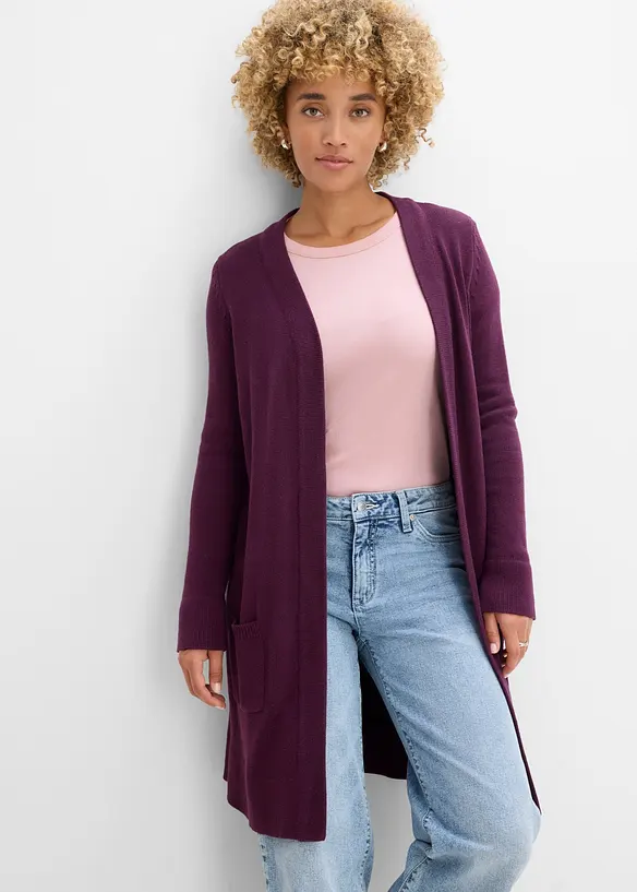 Longstrickjacke, Langarm in lila von vorne (im Anschnitt) - bonprix Longstrickjacke, Langarm in lila von vorne (im Anschnitt) - bonprix
