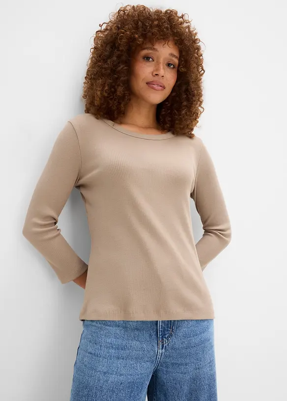 Rippshirt mit 3/4-Arm aus reiner Bio-Baumwolle (3er Pack) in schwarz von vorne (im Anschnitt) - bonprix Rippshirt mit 3/4-Arm aus reiner Bio-Baumwolle (3er Pack) in schwarz von vorne (im Anschnitt) - bonprix