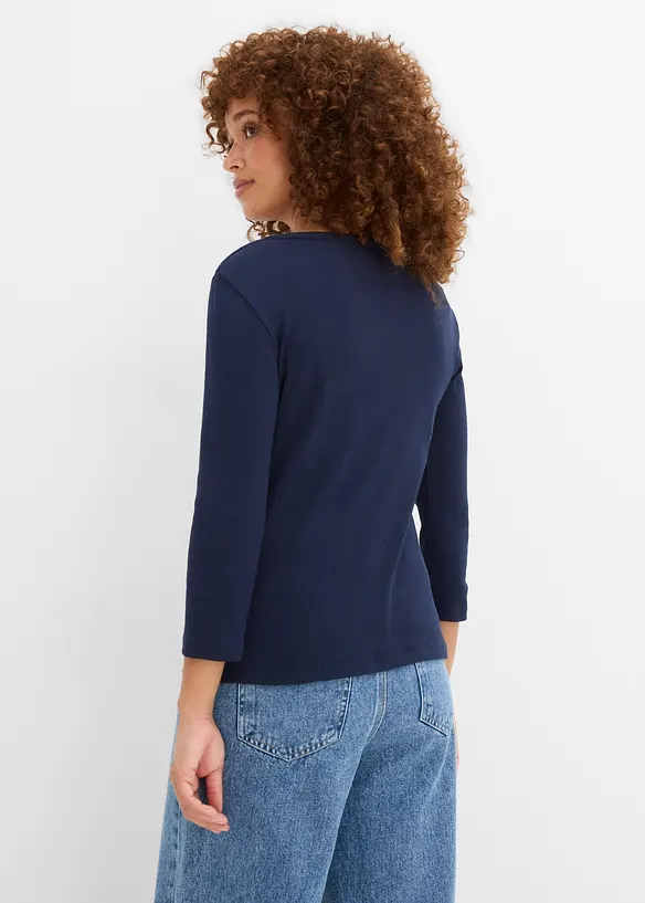 Rippshirt mit 3/4-Arm aus reiner Bio-Baumwolle (3er Pack) in blau von hinten (im Anschnitt) - bonprix Rippshirt mit 3/4-Arm aus reiner Bio-Baumwolle (3er Pack) in blau von hinten (im Anschnitt) - bonprix