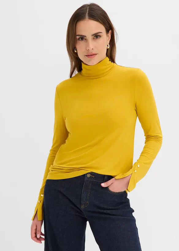 Rollkragenshirt mit dekorativen Knöpfen in gelb von vorne (im Anschnitt) - bonprix Rollkragenshirt mit dekorativen Knöpfen in gelb von vorne (im Anschnitt) - bonprix