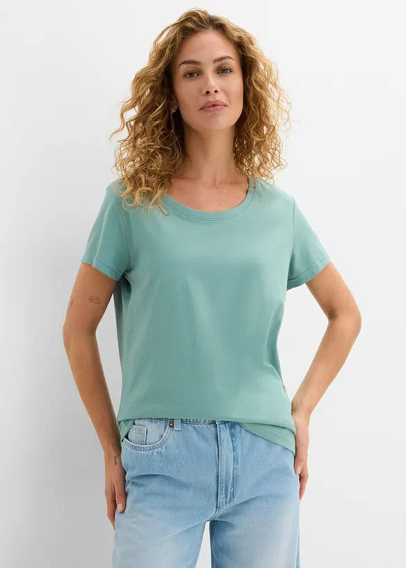 Rundhals-Shirt  (5erPack) in lila von vorne (im Anschnitt) - bonprix