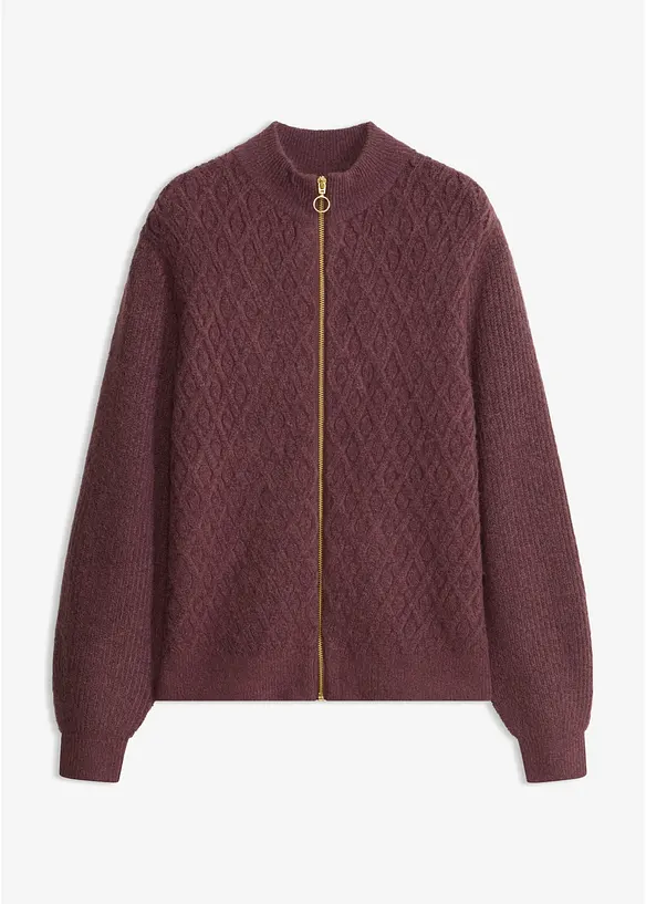 Strickjacke mit Zopfmuster in lila von vorne - bonprix Strickjacke mit Zopfmuster in lila von vorne - bonprix